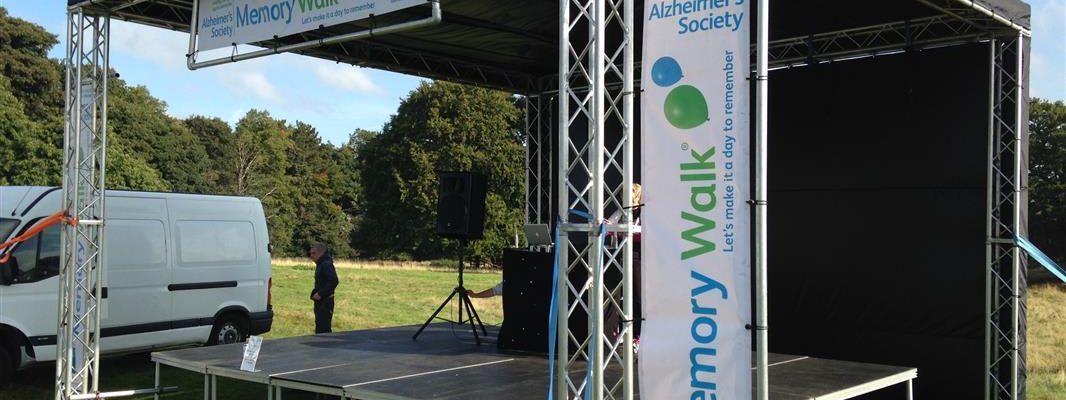 Alzheimer's Society Memory Walk outdoor stage setup