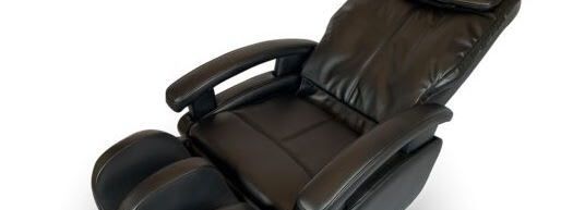 Electric massage chair fully reclined with leg rest extended