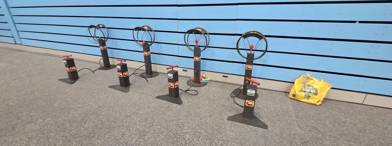 Row of five Batak Pro reaction games lined up on a corporate exhibition stand