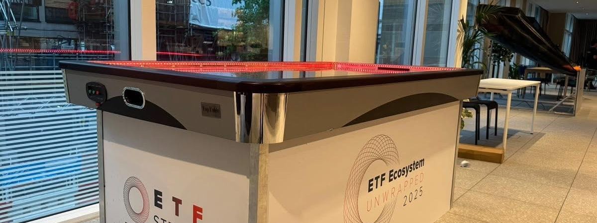 Air hockey table fully wrapped in custom ETF Stream branding