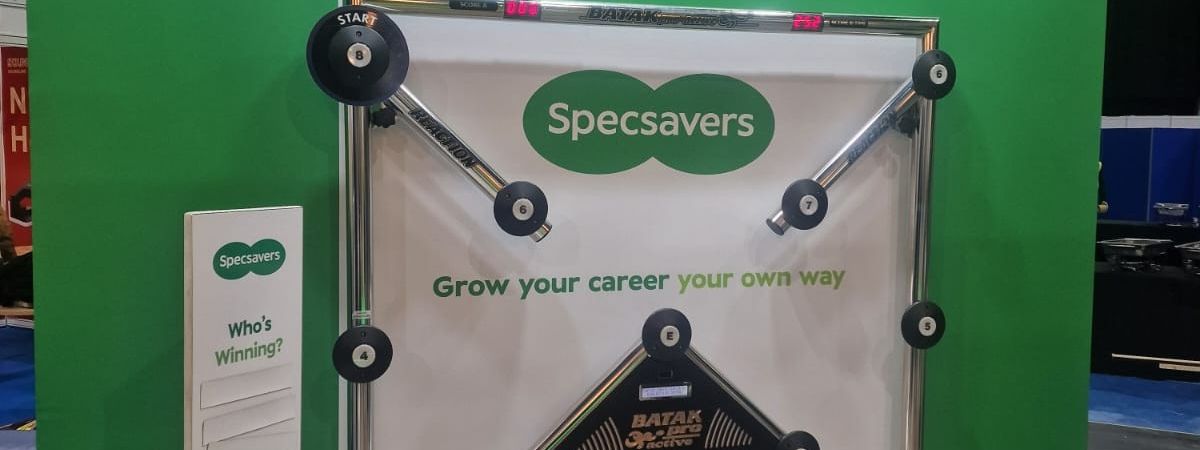 Batak Pro reaction game on a fully branded Specsavers exhibition stand