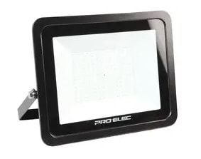 Black rectangular 150W LED floodlight with aluminium body and toughened glass front