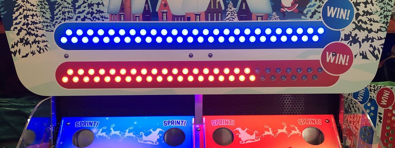 Front view with blue and red LED scoring tracks