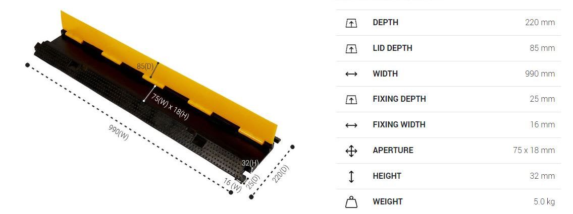 Cable Protector 1m specification diagram with dimensions