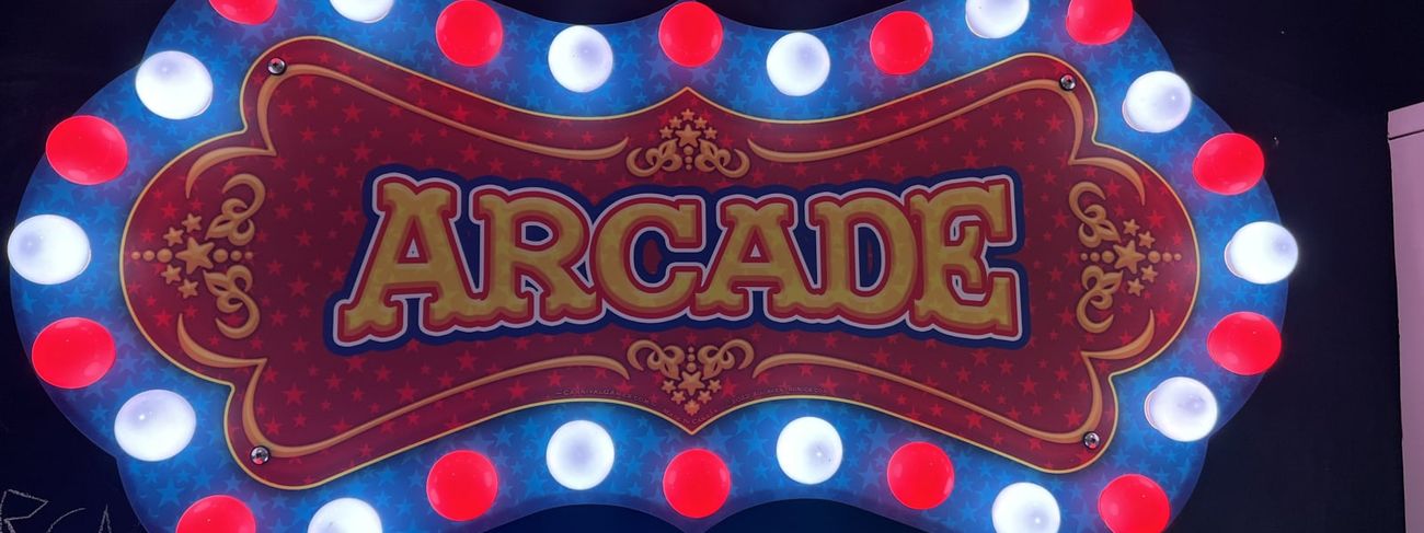 Arcade LED backboard with cabochon bulbs lit in alternating red and white