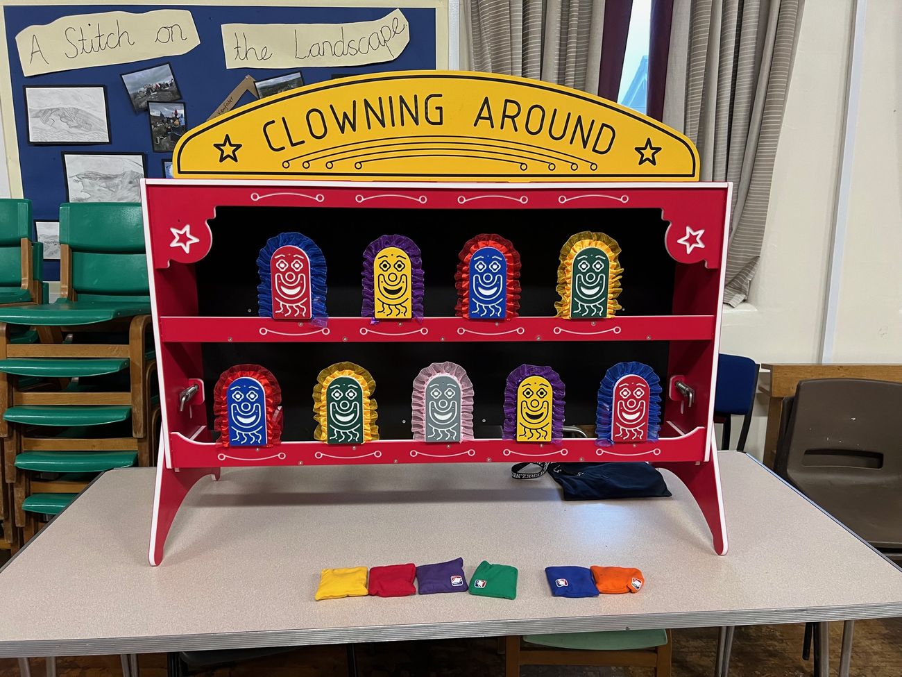Clowning Around tabletop game with nine clown targets and six coloured beanbags