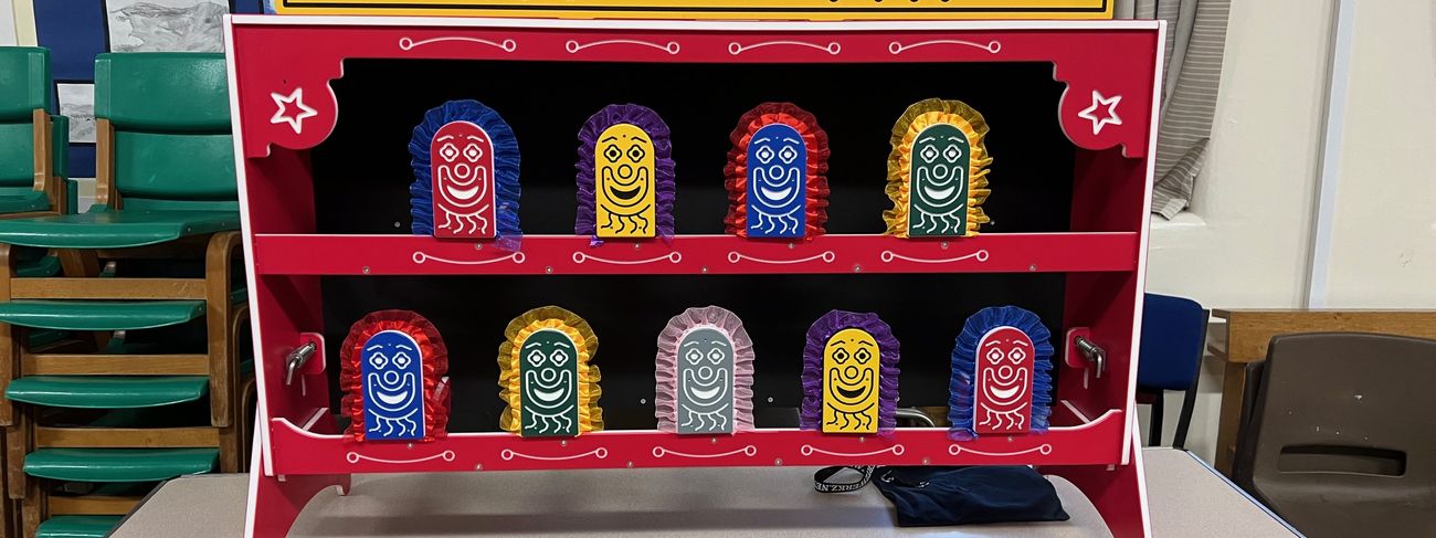 Clowning Around tabletop game with nine clown targets and six coloured beanbags