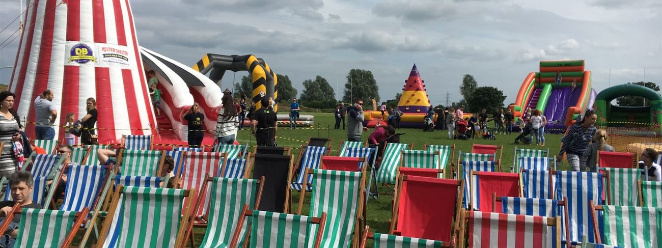 Striped deck chairs at an outdoor fun day