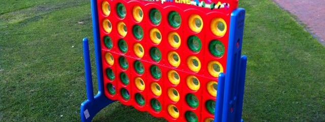 Red and blue Feber Mega 4 in Line frame set up on grass
