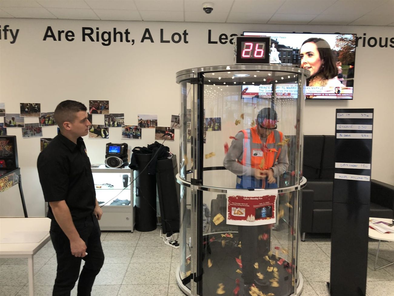 Operator watching a contestant from outside the tank