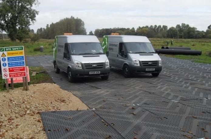 Temporary vehicle access roadway across a field site