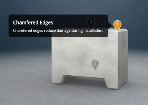 Concrete ballast block showing chamfered edges and integrated lifting point