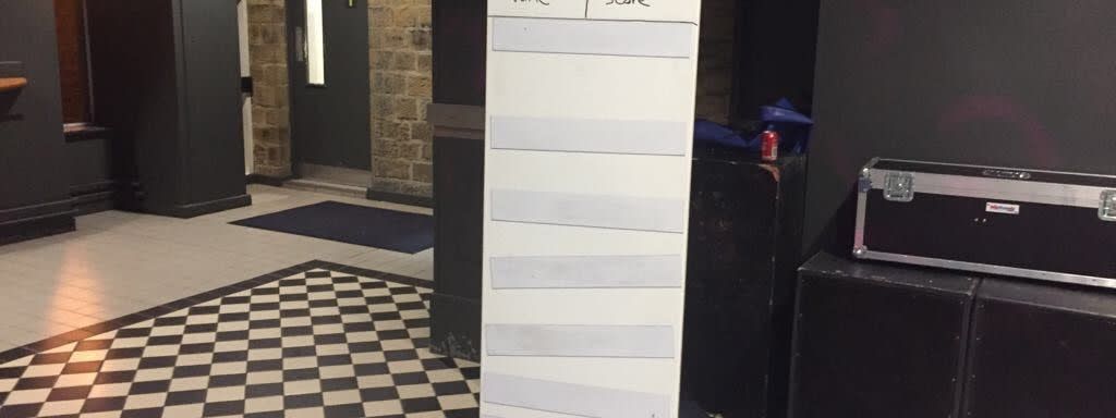 Blank board with Name and Score columns at venue