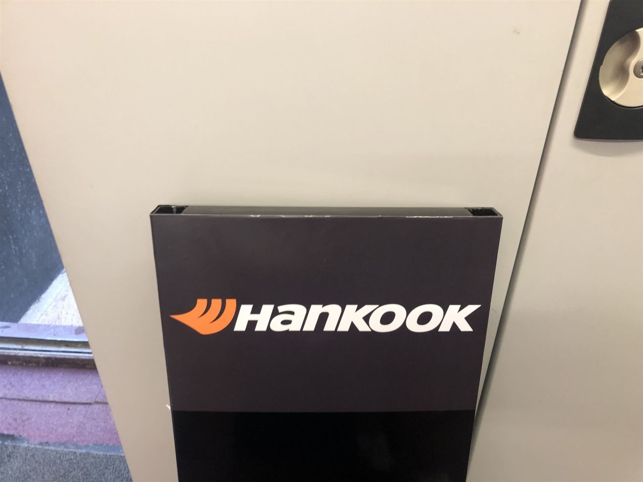 Close-up of Hankook branded leader board panel