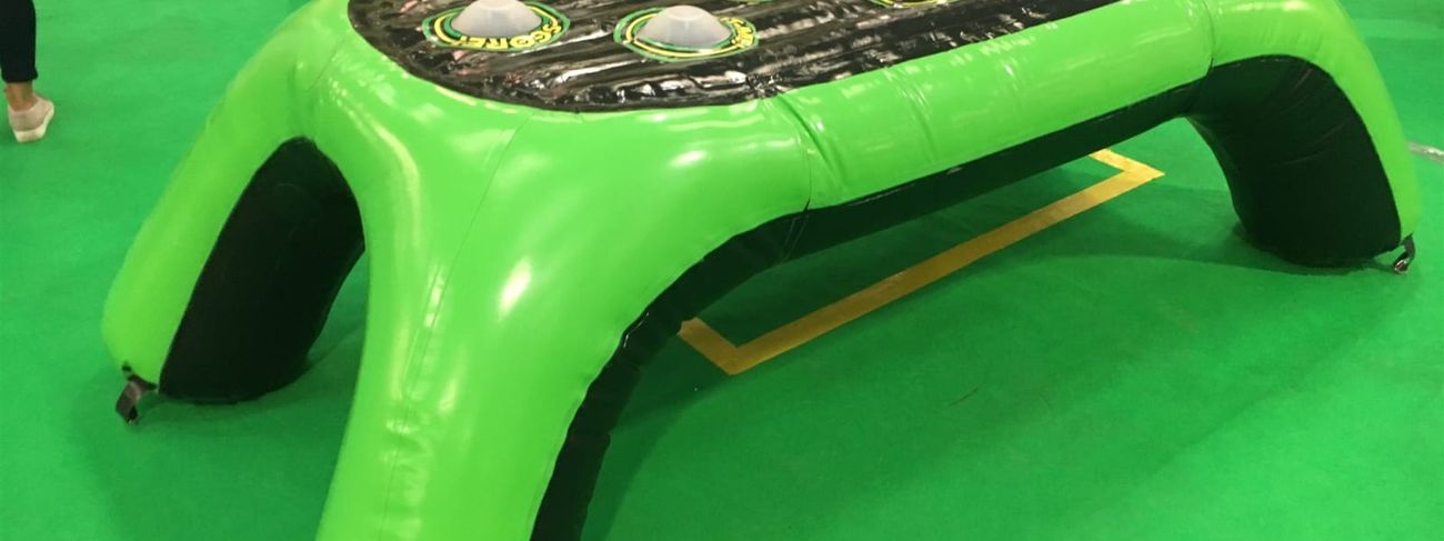 Reaction Table Game inflatable unit in an indoor exhibition hall