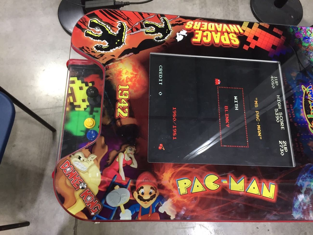 Ms Pac-Man game running on the screen