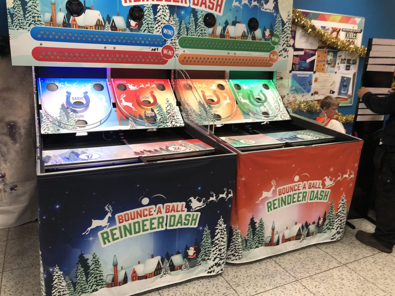 Two units paired with branded festive table covers
