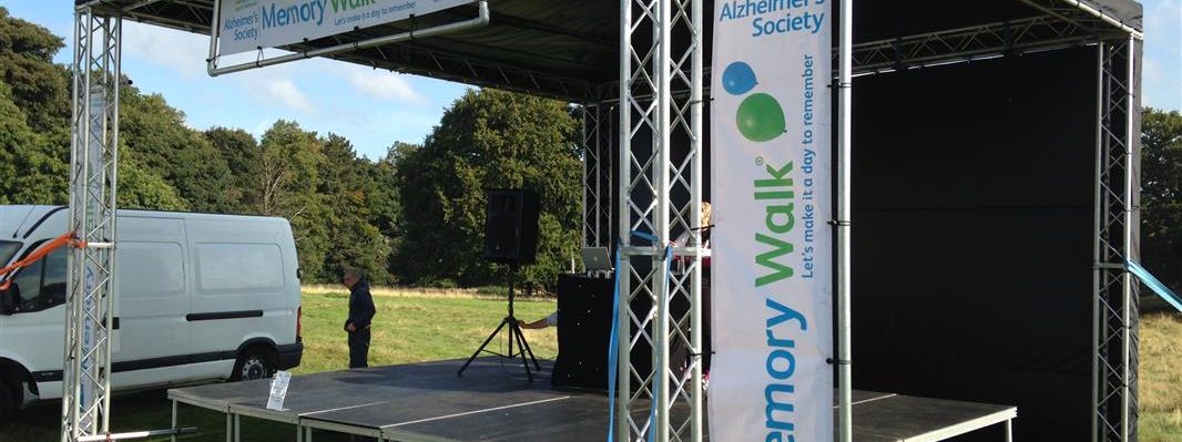Alzheimer's Society Memory Walk outdoor stage setup