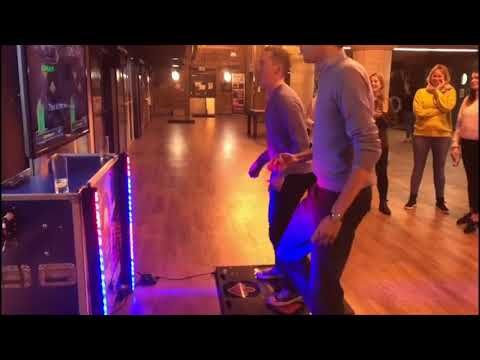 Two-player arcade dance machine in action